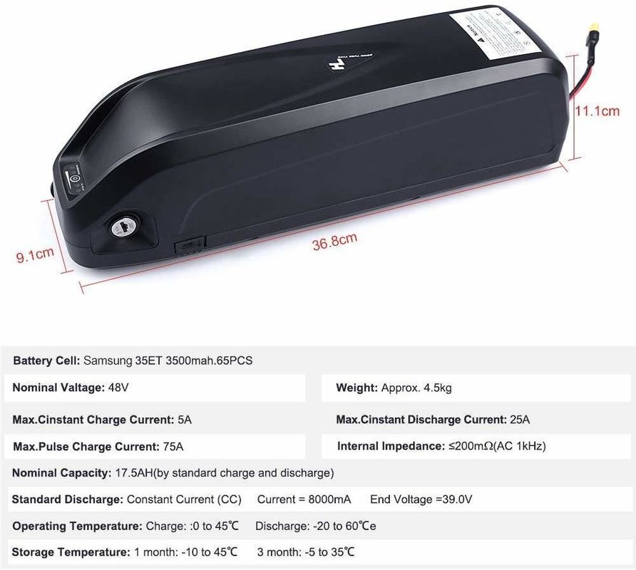 Bateria USB 36V 17ah 10s5p Bateria de íons de lítio para bicicleta elétrica Bateria de substituição de bicicleta