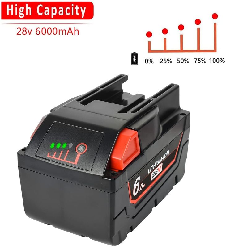10 anos de substituição de fábrica 28V alta tensão Milwaukee bateria de ferramenta eléctrica 6000mAh com 1 ano de garantia