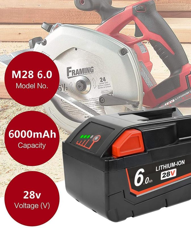 28V 6000mAh Slide Pack Bateria Compatível com Milwaukee Ferramentas elétricas sem fio Compatível Substituição Milwaukee