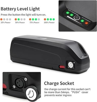 36V Ebike Hailong Downtube Bateria de lítio para bicicleta elétrica com carregador USB incluído